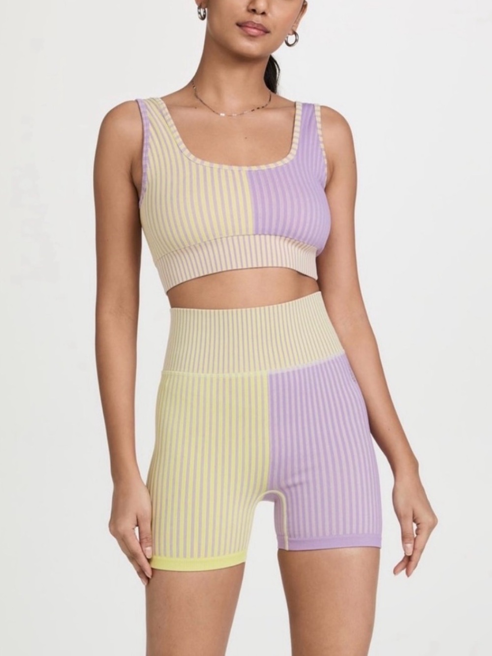 Fp Movement 2pc. Set Striped Colorblack Bra and Shorts In Yellow/Purple XS